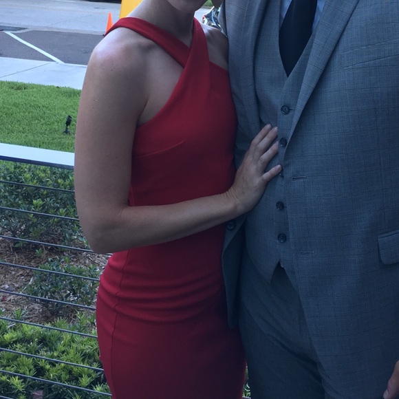 Betsy & Adam Criss Cross Halter Evening Gown - Picture 3 of 8